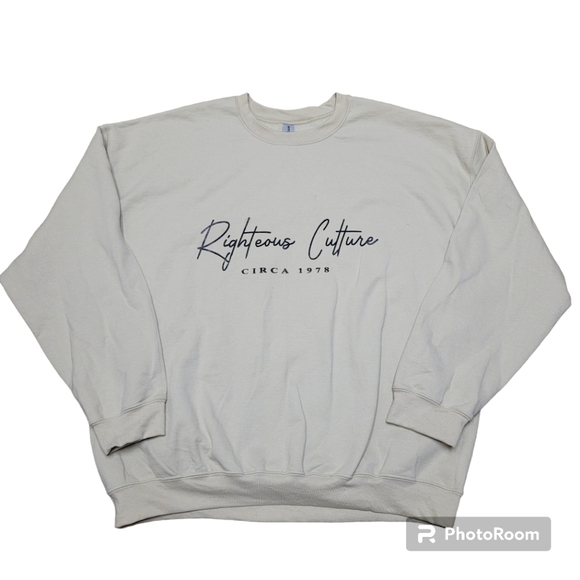 New! Righteous Culture Men's Crewneck Beige/Black Sweatshirt Sz 2xl - Picture 2 of 7